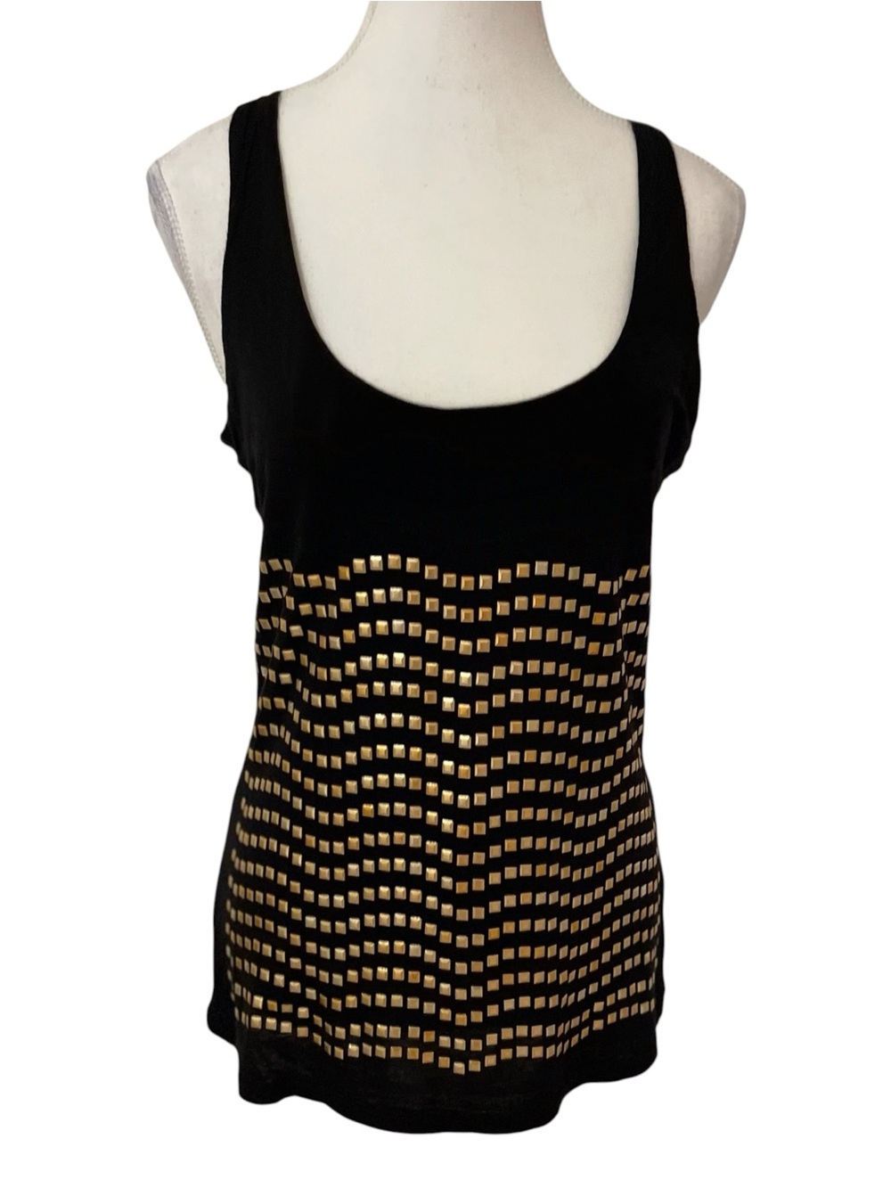 NAF NAF Black Tank with Gold Stud Wave Pattern Size Medium